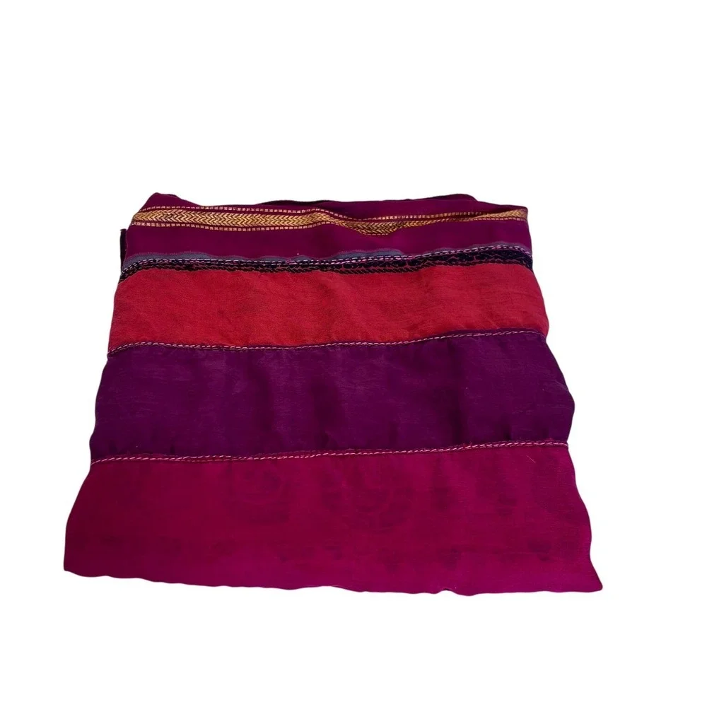 Striped Colorful 100% Silk Scarf‎ Wrap Shawl Embroidered 68X18 One Size India